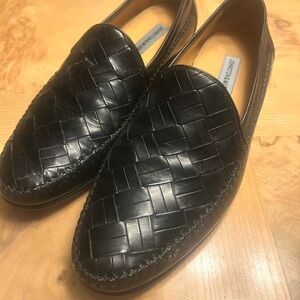 Johnston & Murphy Black Woven Leather Slip-On Loafers